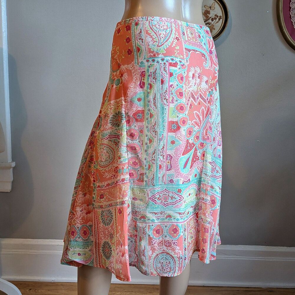 Vintage Y2K Cato Floral Midi Skirt Pink Paisley Fairycore Flutter Plus Size 16 - Picture 10 of 13